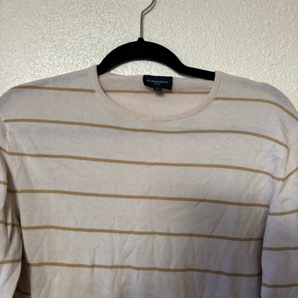 Burberry Golf Tan Lightweight Knit Striped Long Sleeve Sweater Extra Large - Picture 2 of 8